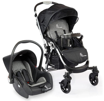Chocolate Ride Travel System Kids Stroller Easy To Fold, Reversible Handle, Easy Attachment Of Infant Car Seat - Black Grey