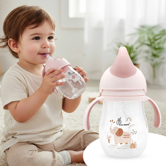 Trunky Baby Straw Sipper Bottle 320ml With Safe BPA free PP Material - Peach Pink