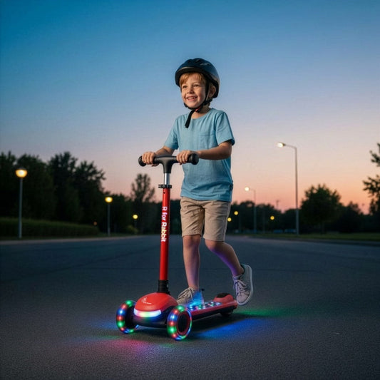 Road Runner Jazz Scooter for Kids With ABEC7 Bearings, LED PU Wheels & Foldable Frame - Red Black