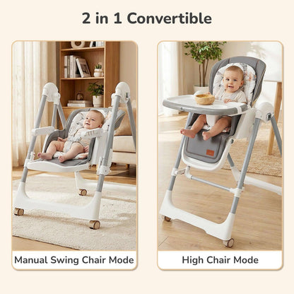 Marshmallow Smart High Chair For Kids 2-in-1 Multipurpose High Chair with Swing - Abstract Beige