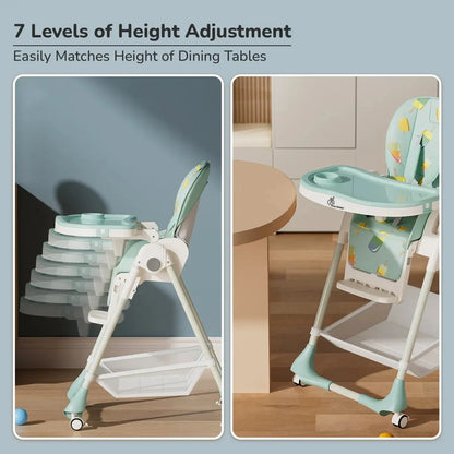 Marshmallow High Chair - 7 Level Height Adjustment, 3 Recline Modes, Adjustable & Removable Double Meal Tray, 6 months-5 years - Candy Blue