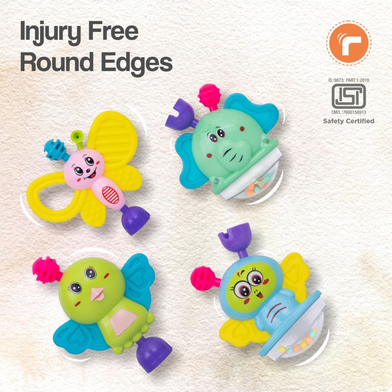 Jingle Safari Rattles BIS Certified for Safety - Set of 5 - BPA Free - Multicolor