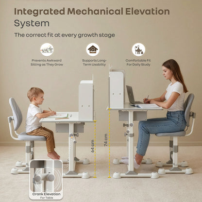 Kiddie Grow Flex Adjustable Kids Study Table with Chair – Ergonomic Desk with Storage Shelves, Drawer, Spacious Tabletop & Height Adjustment for Growing Kids (3–15 Years) - Grey White