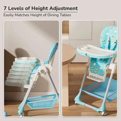 Marshmallow High Chair - 7 Level Height Adjustment, 3 Recline Modes, Adjustable & Removable Double Meal Tray, 6 months-5 years - Green
