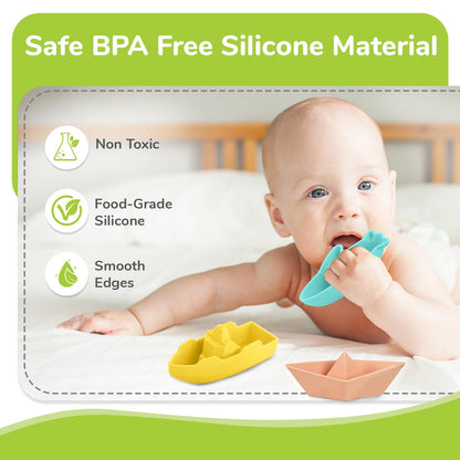 Orapple Floater Baby Bath Toys - BPA-Free Silicone Floating Toys (Pack of 3) - Boat Multi