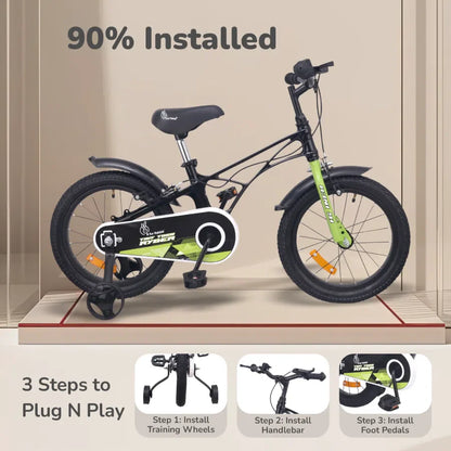 Tiny Toes Ryder Bicycle For Kids 16 Inch 90% Plug N Play Installation - Black Green