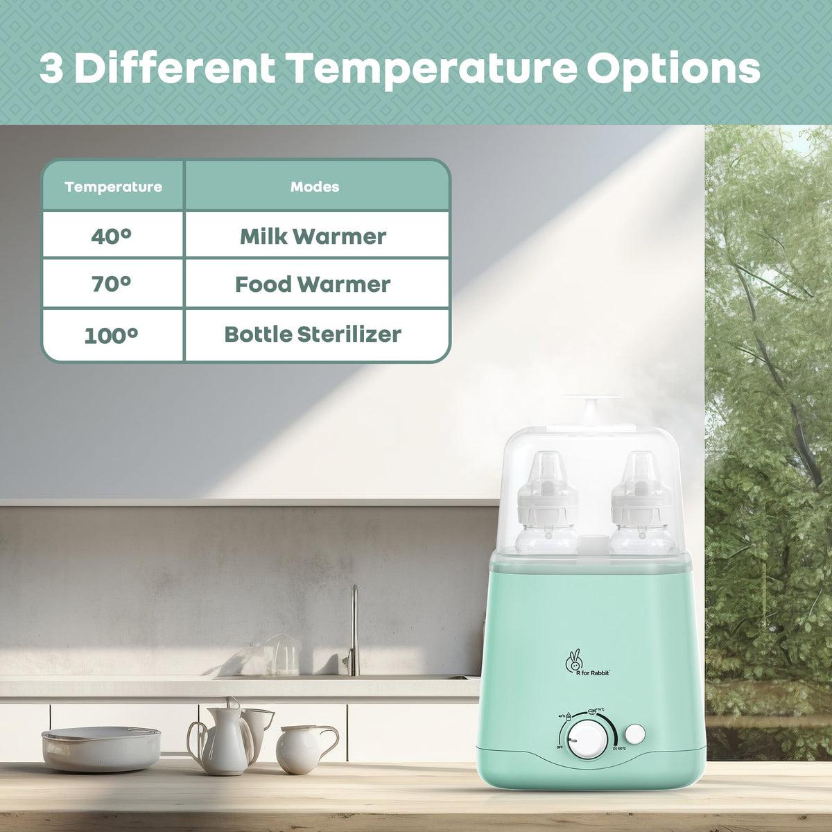 Hygo Smart 3-in-1 Bottle Warmer for Milk, Food & Bottle Sterilization - Sea Green