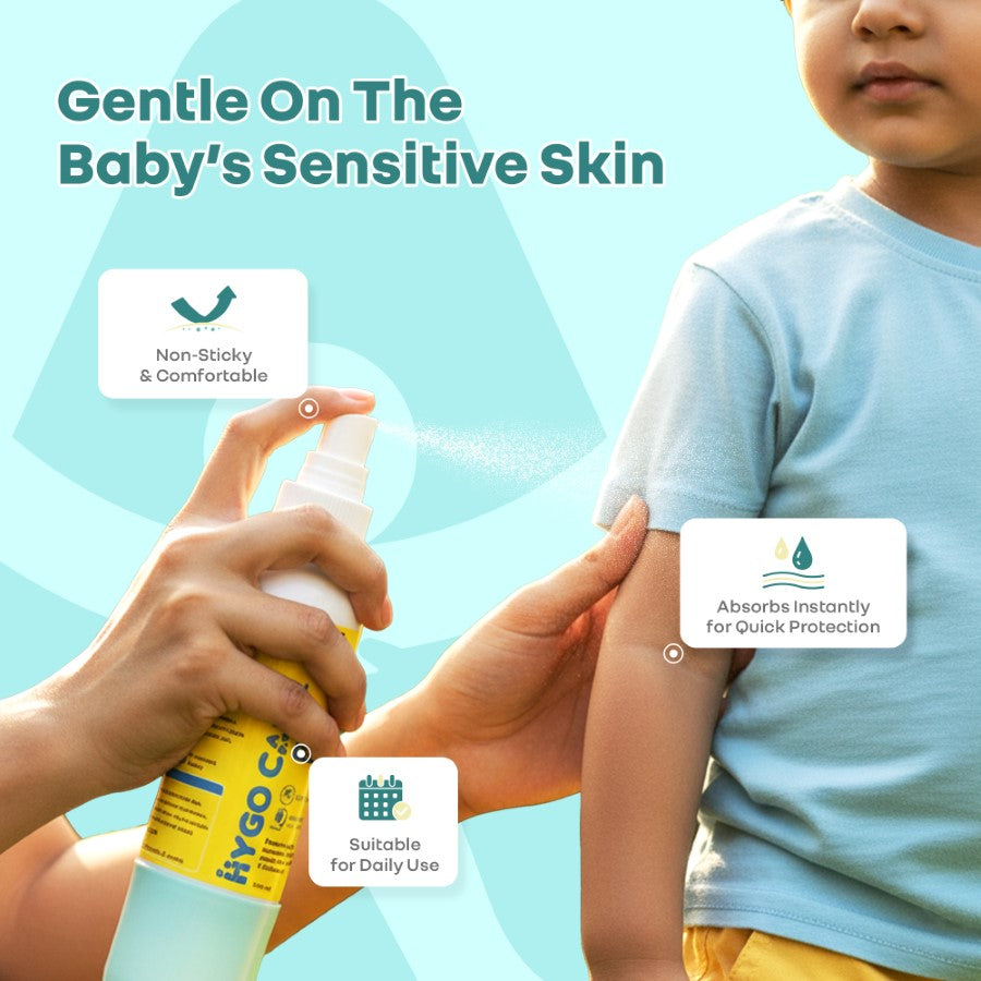Hygocare Natural Mosquito Repellent Spray for Babies - 8 Hours Protection, DEET-Free (100ml) - White