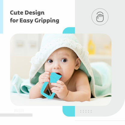 Tiny Bites Safari – Cute Baby Silicone Teether Pack of 3 - Blue-Orange-Pink