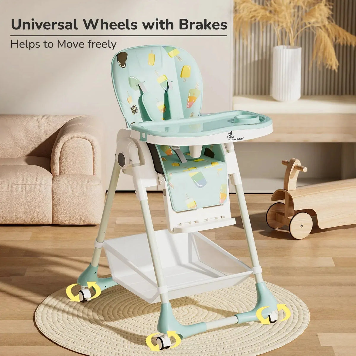 Marshmallow High Chair - 7 Level Height Adjustment, 3 Recline Modes, Adjustable & Removable Double Meal Tray, 6 months-5 years - Candy Blue