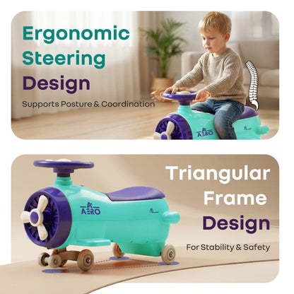 R for Rabbit Iya Iya Aero Ace 2-in-1 Swing Car Ride On for Kids with Toy Storage, Smooth Wheels & ABEC 7 Bearing - Green Purple