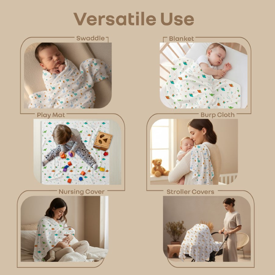 Cuddlez 100% Muslin Baby Swaddle for Newborns (Pack of 3) - Multi Safari