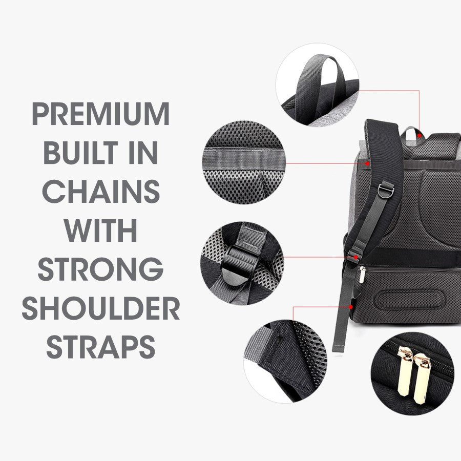 Caramello Smart Premium Diaper Bag for Moms & Dads with USB & Trolley Strap - Black Grey
