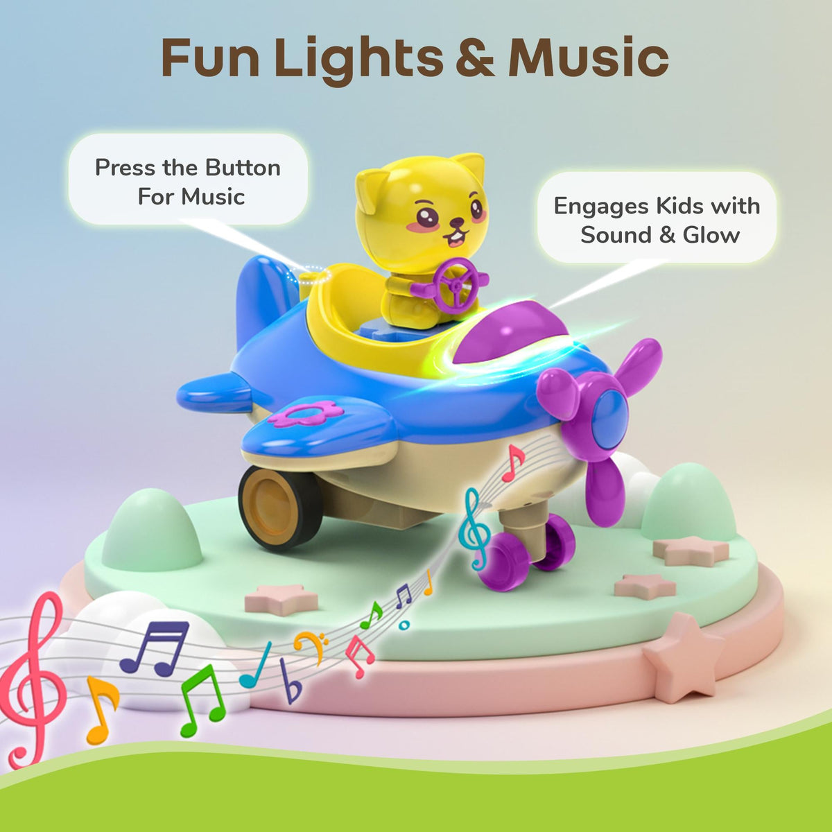 Orapple Aero Rider - BPA-Free, Non-Toxic Baby Airplane Push Toy with Lights & Music (Pack of 2) - Multi 1
