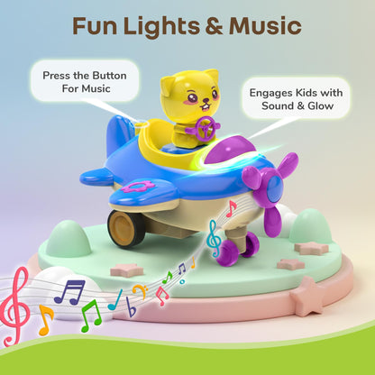Orapple Aero Rider - BPA-Free, Non-Toxic Baby Airplane Push Toy with Lights & Music (Pack of 2) - Multi 1