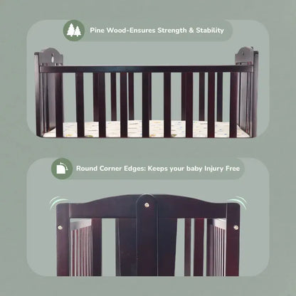 Dream Time Wooden Cradle - Swing & Wheel Lock, High Quality Pine Wood, Scratch Resistant - Brown