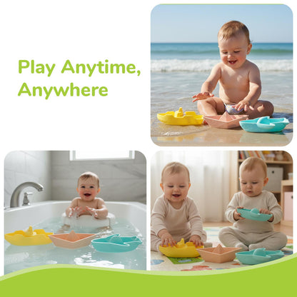 Orapple Floater Baby Bath Toys - BPA-Free Silicone Floating Toys (Pack of 3) - Boat Multi