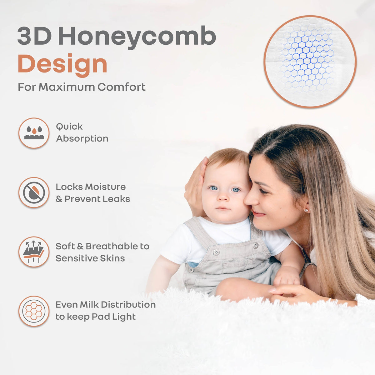 Comfy Shield Breast Pads for Moms - 24-Hour Day & Night Leak Protection - White