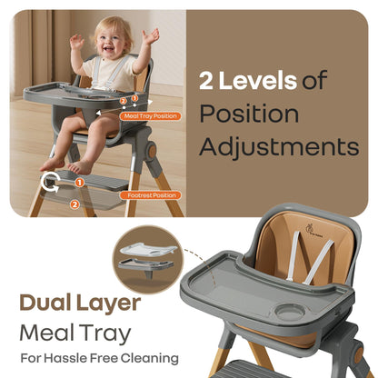 Walnut High Chair - 3 in 1 Convertible kids Highchair with Booster & Stool - Dark Grey