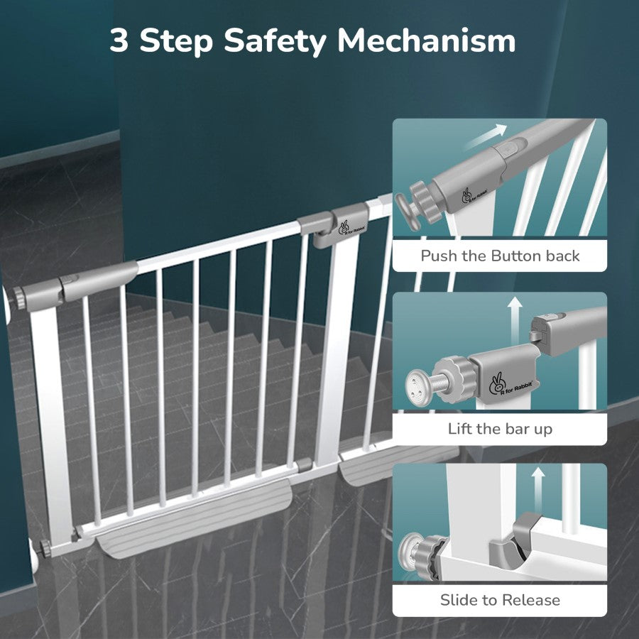 Safeguard Baby Safety Gate for Kids with Two-Way Auto-Close, No-Drill, Retractable Design & Adjustable Lock - White