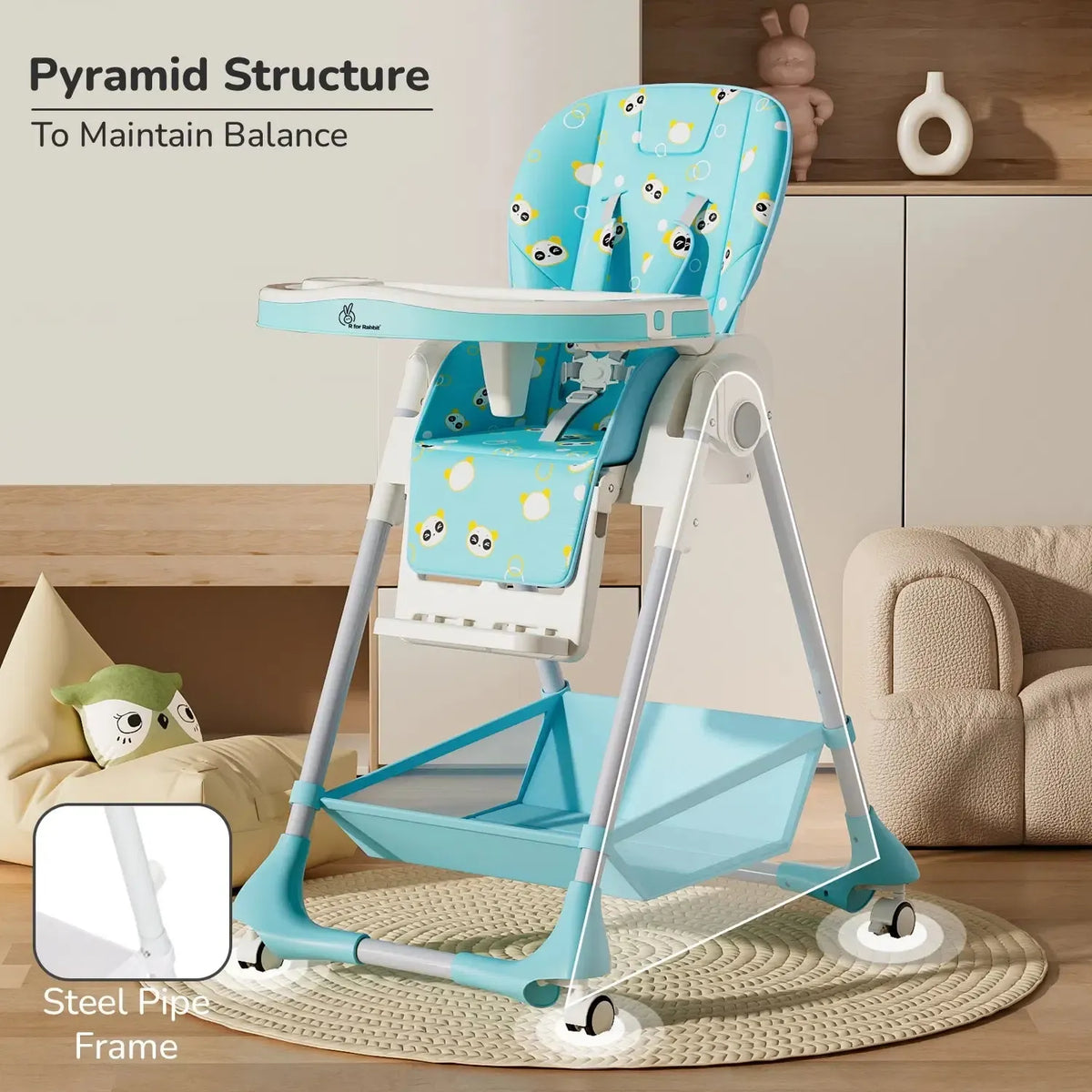Marshmallow High Chair - 7 Level Height Adjustment, 3 Recline Modes, Adjustable & Removable Double Meal Tray, 6 months-5 years - Green