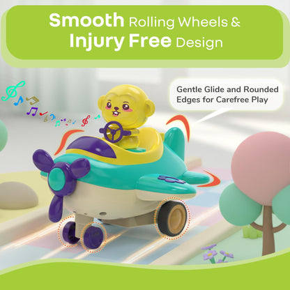 Orapple Aero Rider - BPA-Free, Non-Toxic Baby Airplane Push Toy with Lights & Music (Pack of 2) - Multi 1