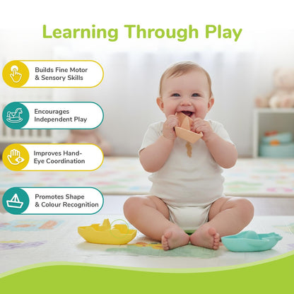 Orapple Floater Baby Bath Toys - BPA-Free Silicone Floating Toys (Pack of 3) - Boat Multi