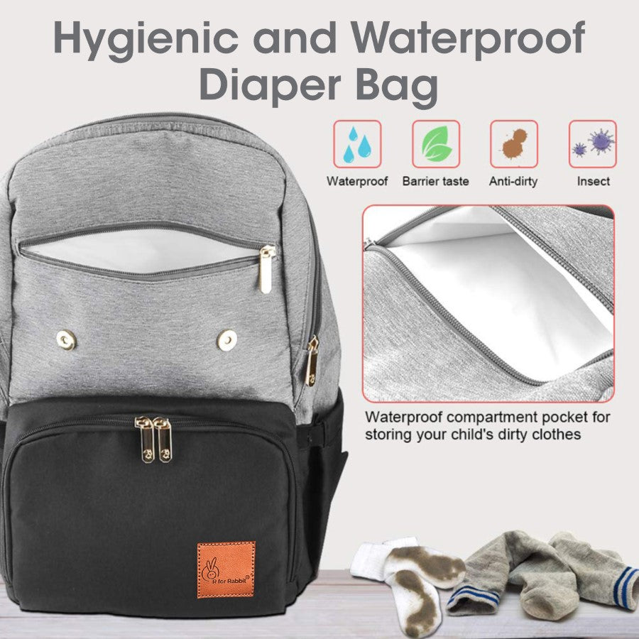 Caramello Smart Premium Diaper Bag for Moms & Dads with USB & Trolley Strap - Black Grey
