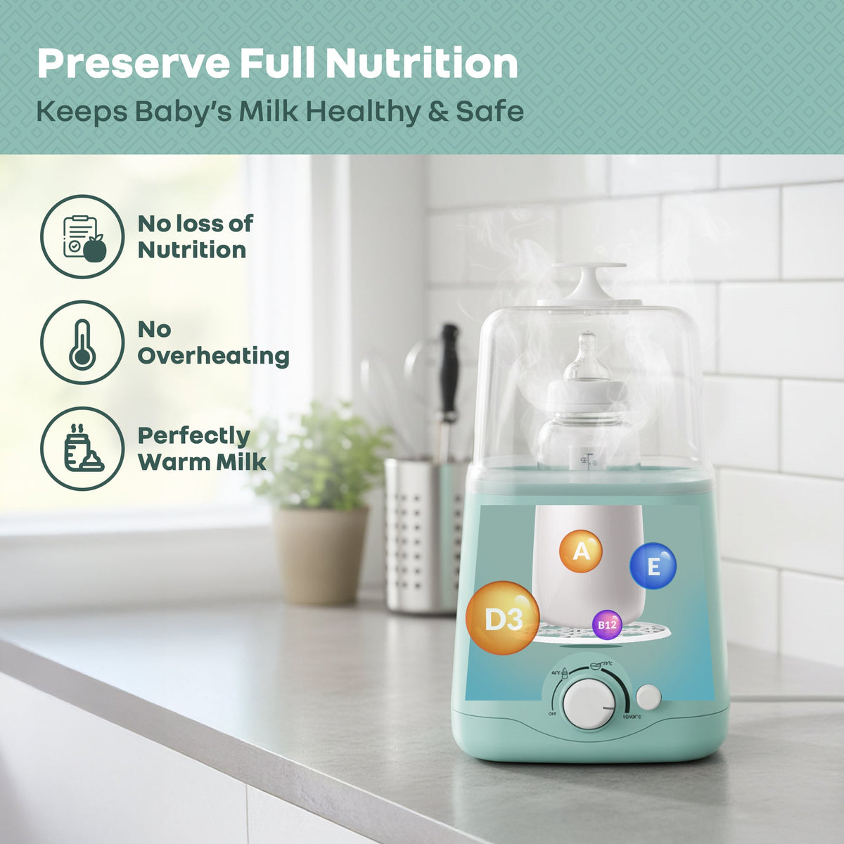 Hygo Smart 3-in-1 Bottle Warmer for Milk, Food & Bottle Sterilization - Sea Green