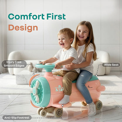 R for Rabbit Iya Iya Aero Ace 2-in-1 Swing Car Ride On for Kids with Toy Storage, Smooth Wheels & ABEC 7 Bearing - Peach Green