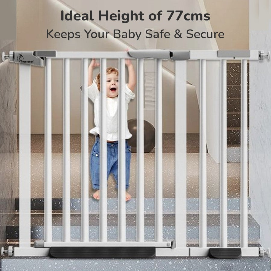 Safeguard Baby Safety Gate for Kids with Two-Way Auto-Close, No-Drill, Retractable Design & Adjustable Lock - White