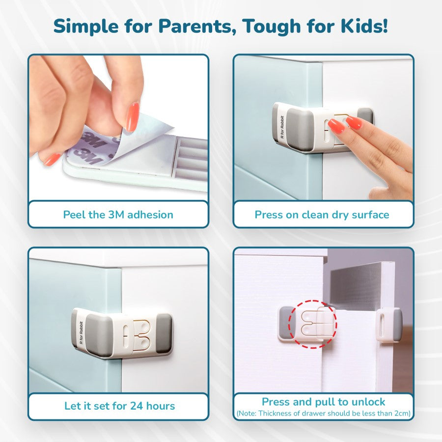 Protector Plus Drawer Locker Baby Safety Lock for Drawers - Grey