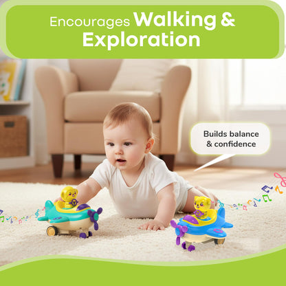 Orapple Aero Rider - BPA-Free, Non-Toxic Baby Airplane Push Toy with Lights & Music (Pack of 2) - Multi 1