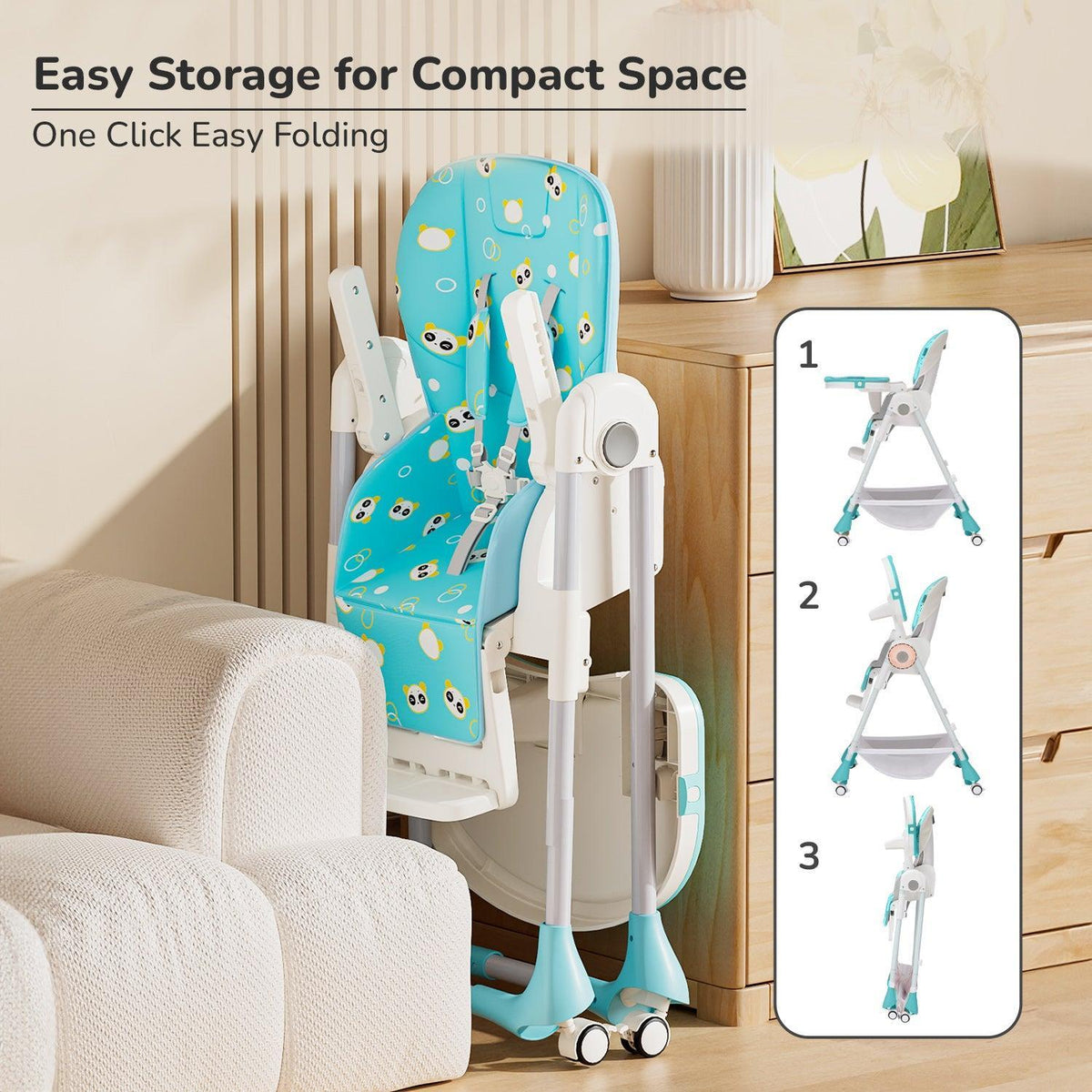 Marshmallow High Chair - 7 Level Height Adjustment, 3 Recline Modes, Adjustable & Removable Double Meal Tray, 6 months-5 years - Green