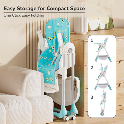 Marshmallow High Chair - 7 Level Height Adjustment, 3 Recline Modes, Adjustable & Removable Double Meal Tray, 6 months-5 years - Green
