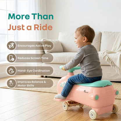 R for Rabbit Iya Iya Aero Ace 2-in-1 Swing Car Ride On for Kids with Toy Storage, Smooth Wheels & ABEC 7 Bearing - Peach Green