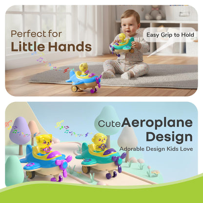 Orapple Aero Rider - BPA-Free, Non-Toxic Baby Airplane Push Toy with Lights & Music (Pack of 2) - Multi 1