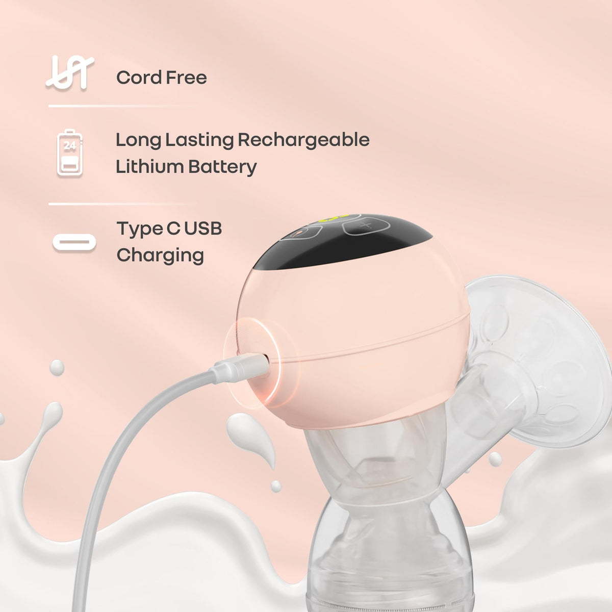 Lactella Comfort Breast Pump With Dual Modes, 9 Levels & LED Display & USB charging - Peach