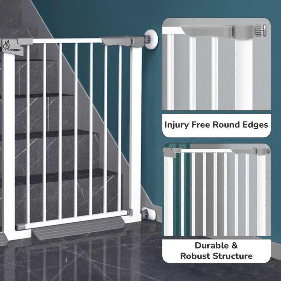 Safeguard Baby Safety Gate for Kids with Two-Way Auto-Close, No-Drill, Retractable Design & Adjustable Lock - White
