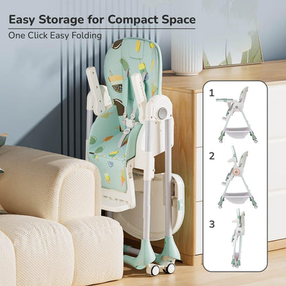 Marshmallow High Chair - 7 Level Height Adjustment, 3 Recline Modes, Adjustable & Removable Double Meal Tray, 6 months-5 years - Candy Blue
