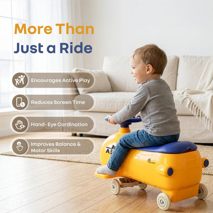 R for Rabbit Iya Iya Aero Ace 2-in-1 Swing Car Ride On for Kids with Toy Storage, Smooth Wheels & ABEC 7 Bearing - Orange Blue