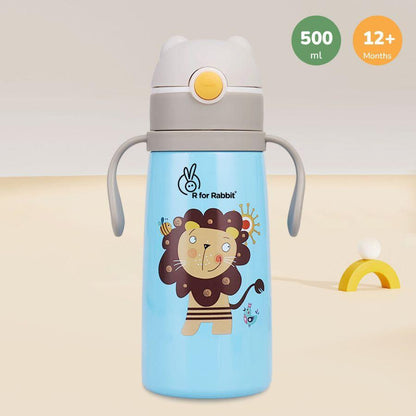 Steebo Safari Stainless Steel Sipper Bottle for Kids 500ml - Blue Lion