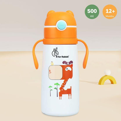 Steebo Safari Stainless Steel Sipper Bottle for Kids 500ml - Orange Giffy