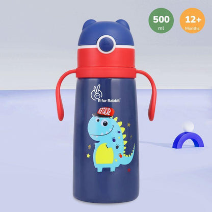 Steebo Safari Stainless Steel Sipper Bottle for Kids 500ml - Blue Dino
