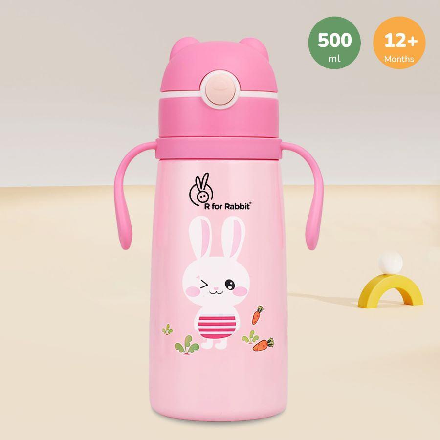 Steebo Safari Stainless Steel Sipper Bottle for Kids 500ml - Pink Bunny