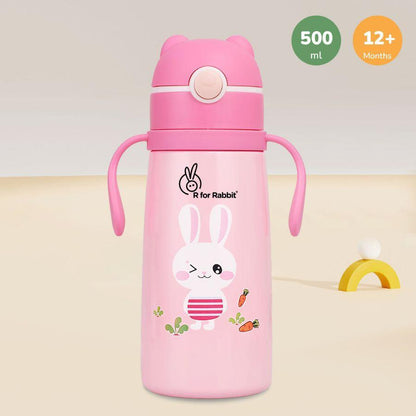 Steebo Safari Stainless Steel Sipper Bottle for Kids 500ml - Pink Bunny