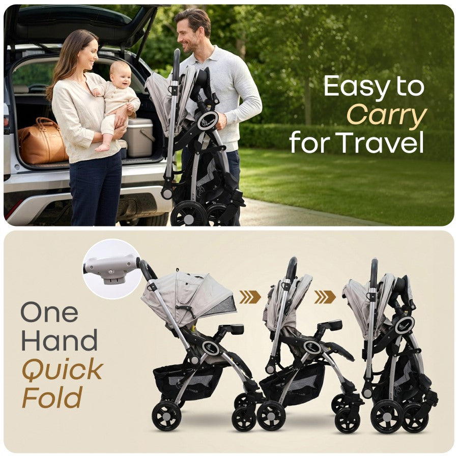 Chocolate Ride Stroller For Kids Reversible Handle, Multiple Recline Positions, Cup Holder with Meal Tray, 5 Point Safety Harness, Storage Basket - Rainbow
