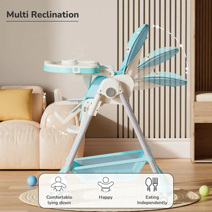 Marshmallow High Chair - 7 Level Height Adjustment, 3 Recline Modes, Adjustable & Removable Double Meal Tray, 6 months-5 years - Green