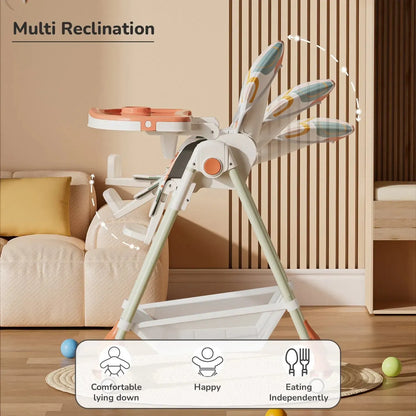 Marshmallow High Chair - 7 Level Height Adjustment, 3 Recline Modes, Adjustable & Removable Double Meal Tray, 6 months-5 years - Abstract Peach
