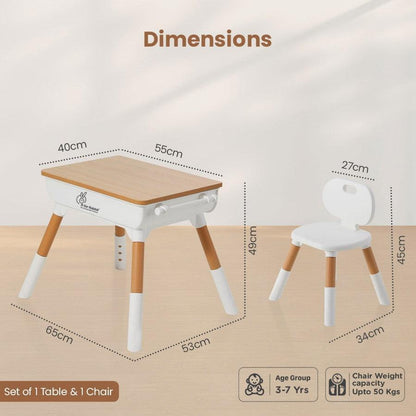 Little Genius Woodland Kids Study Table With Chair - Wood White